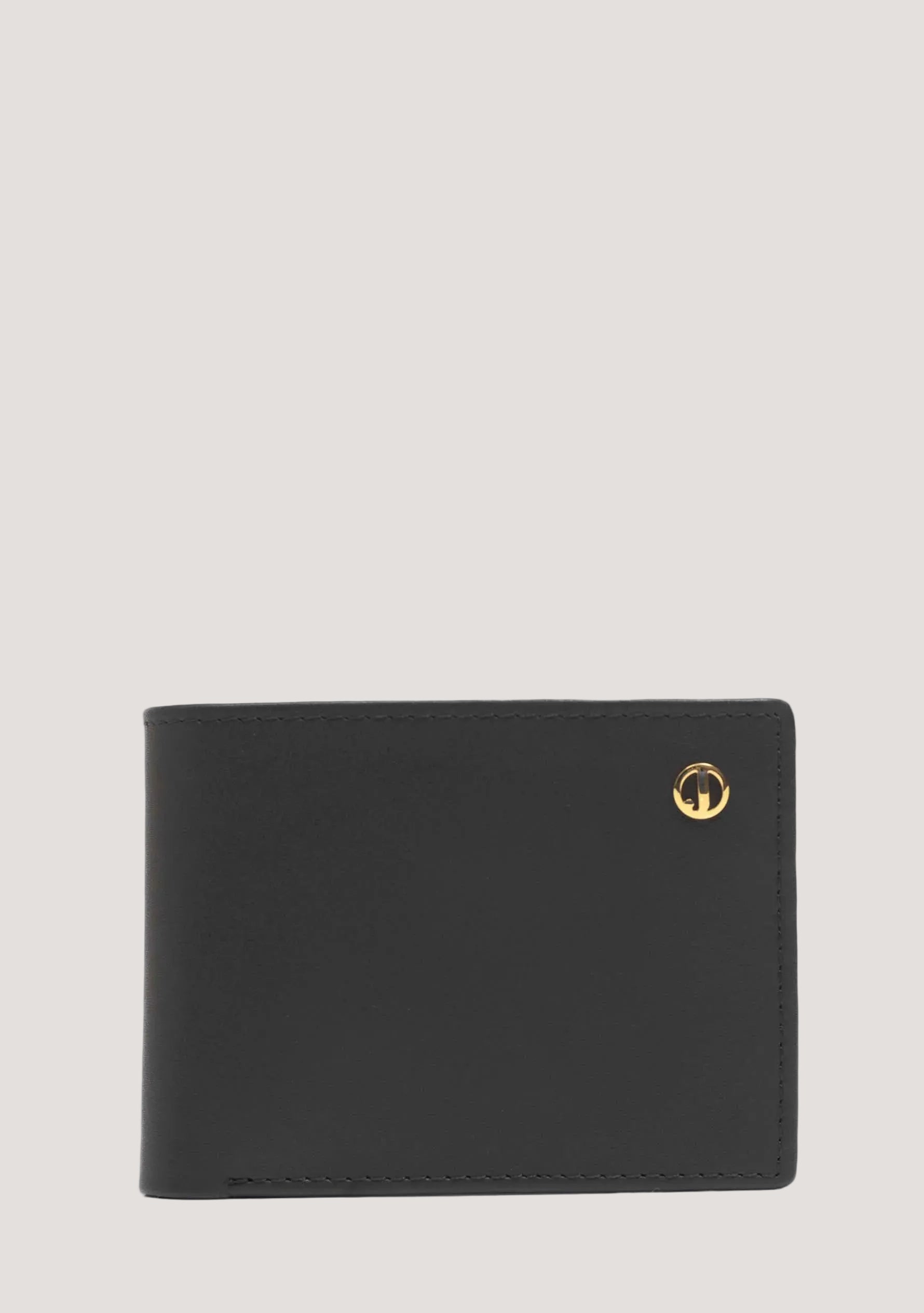 Luxury calfskin leather bifold wallet with ID window in black by Jafferjee & Co